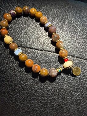 Beaded Natural Stone Stretch Bracelet - Brown by MIKia